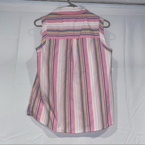 White Stag Shirt Sleeveless Striped Button Up Relaxed Fit Dress Shirt Plaid Vest - Picture 5 of 6